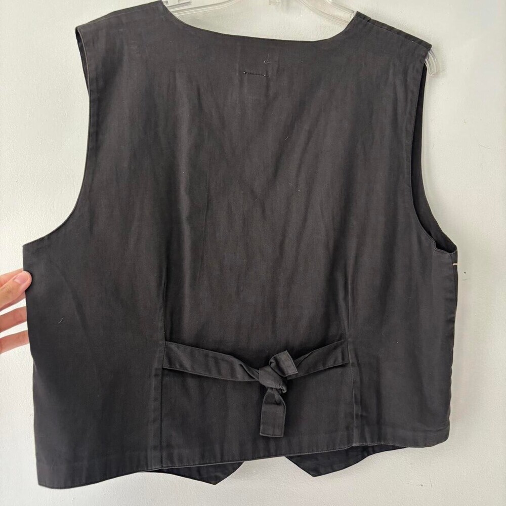 Vintage Cottagecore Grey Black Fairycore Velvet Floral Embroidered Vest - Large - Picture 6 of 7